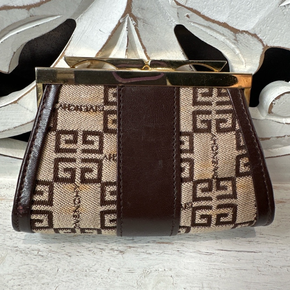 Givenchy Vintage Brown Monogram Coin Purse Pouch Brown Canvas & Leather Gold - Picture 2 of 5
